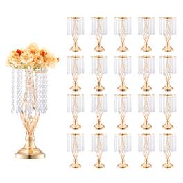 VEVOR - 20PCS 43cm/16.9” Tall Crystal Wedding Flower Stand, Metal Wedding Centerpiece Vase, Gold Flower Holders - French Gold
