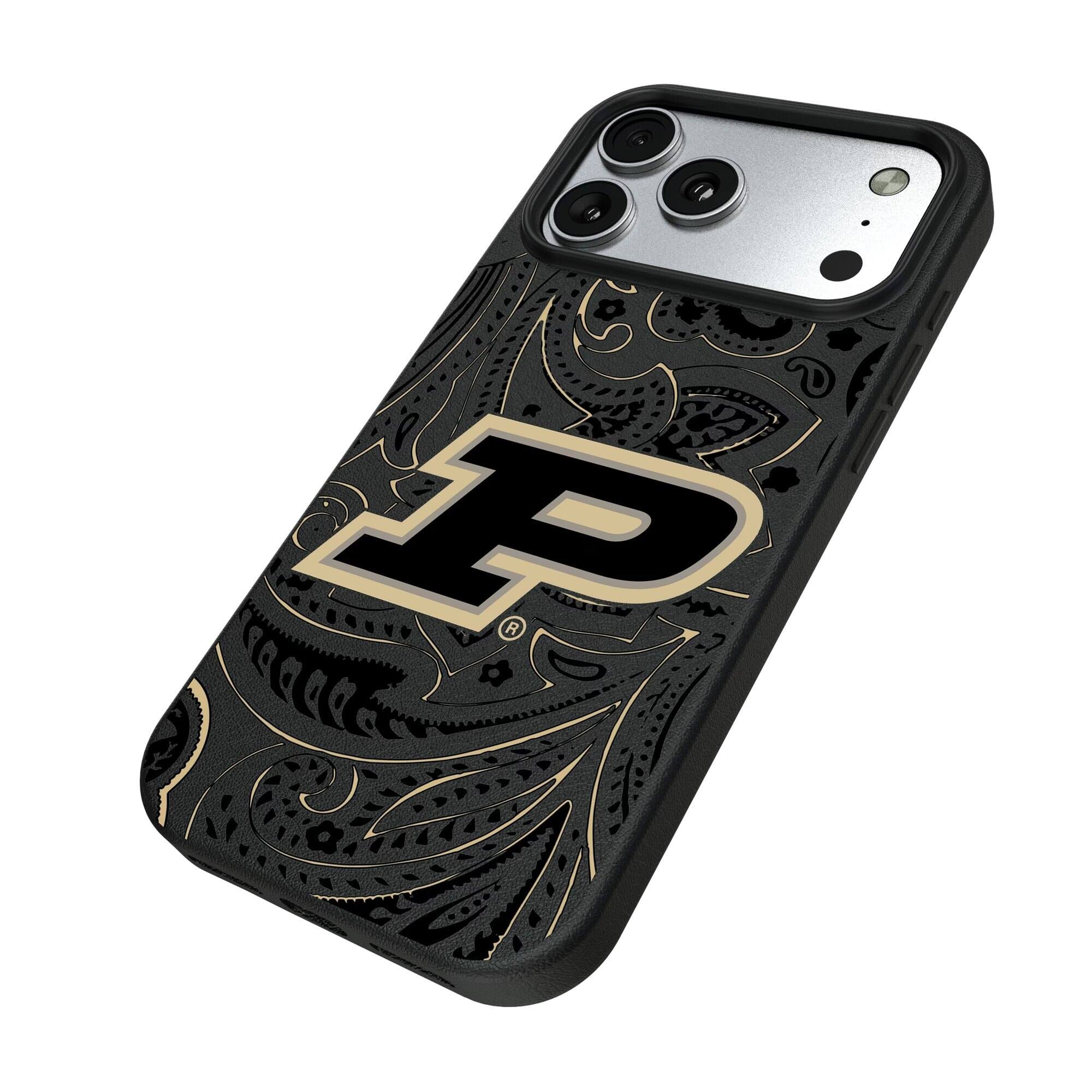 Alt View 1. Keyscaper - Purdue Boilermakers Paisley iPhone Magnetic Bump Case - 16 Pro - Black.