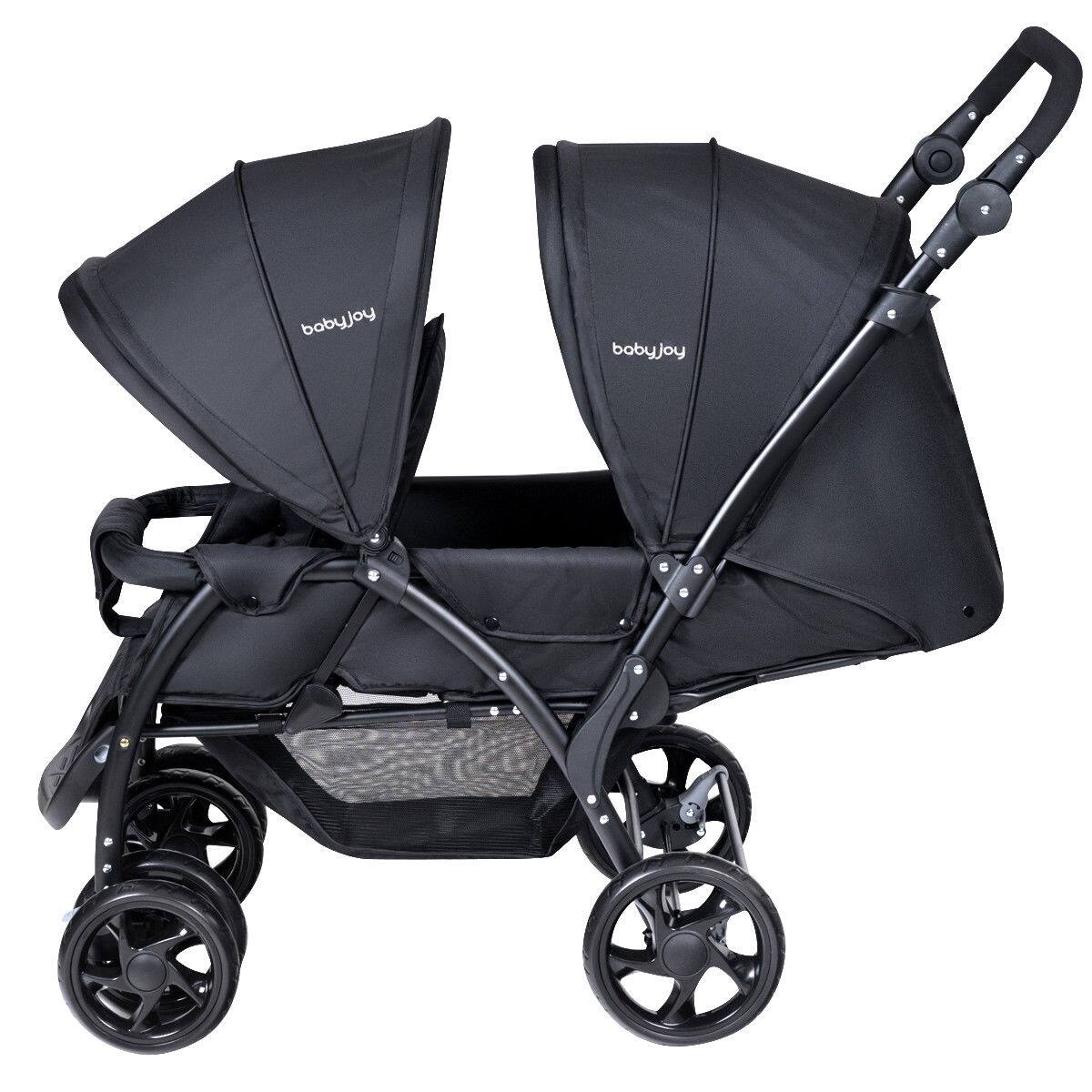 Costway - Foldable Twin Baby Double Stroller Lightweight Travel Stroller Infant Pushchair - Black