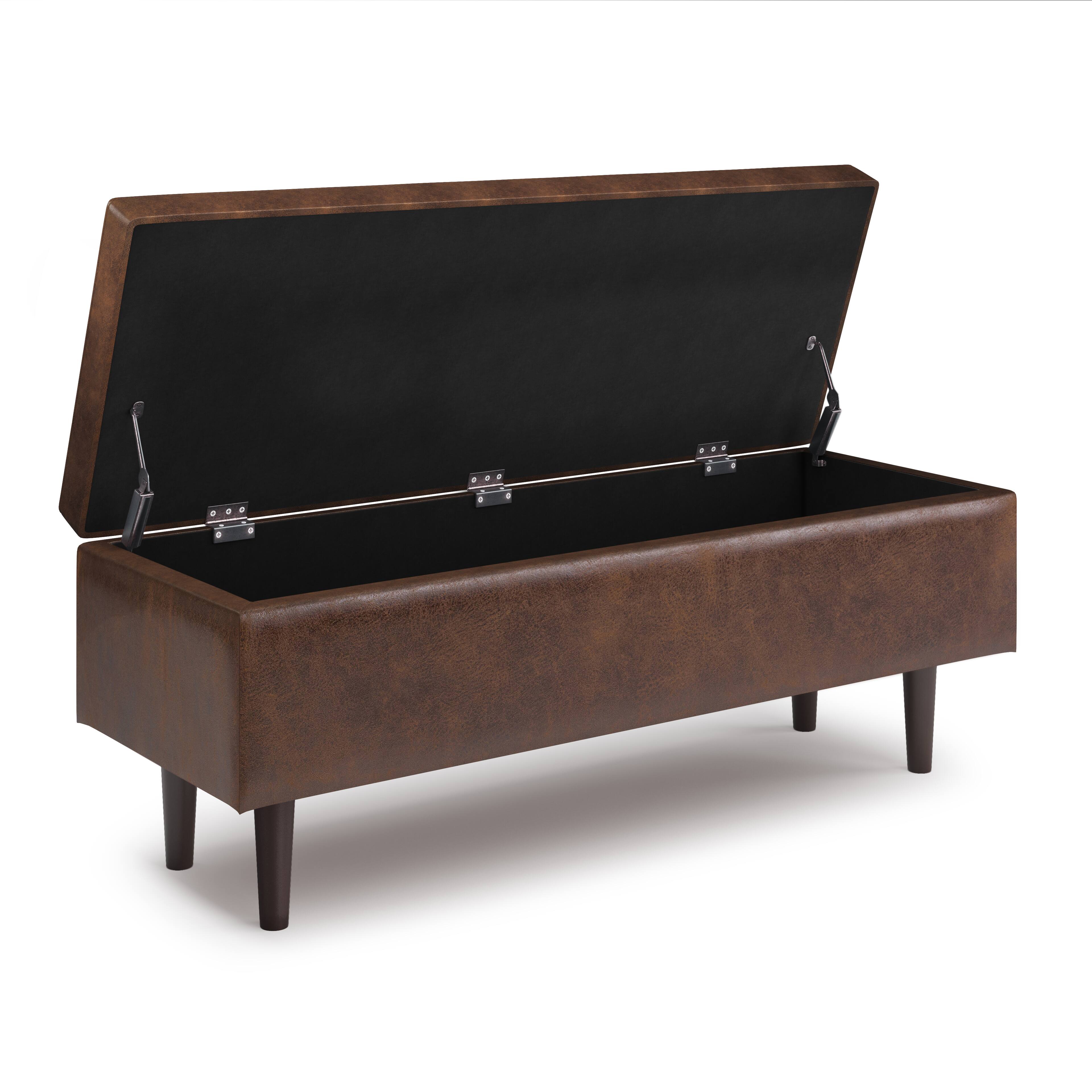 Alt View 11. Simpli Home - Shay Mid Century Rectangular Storage Ottoman - Distressed Chestnut Brown.