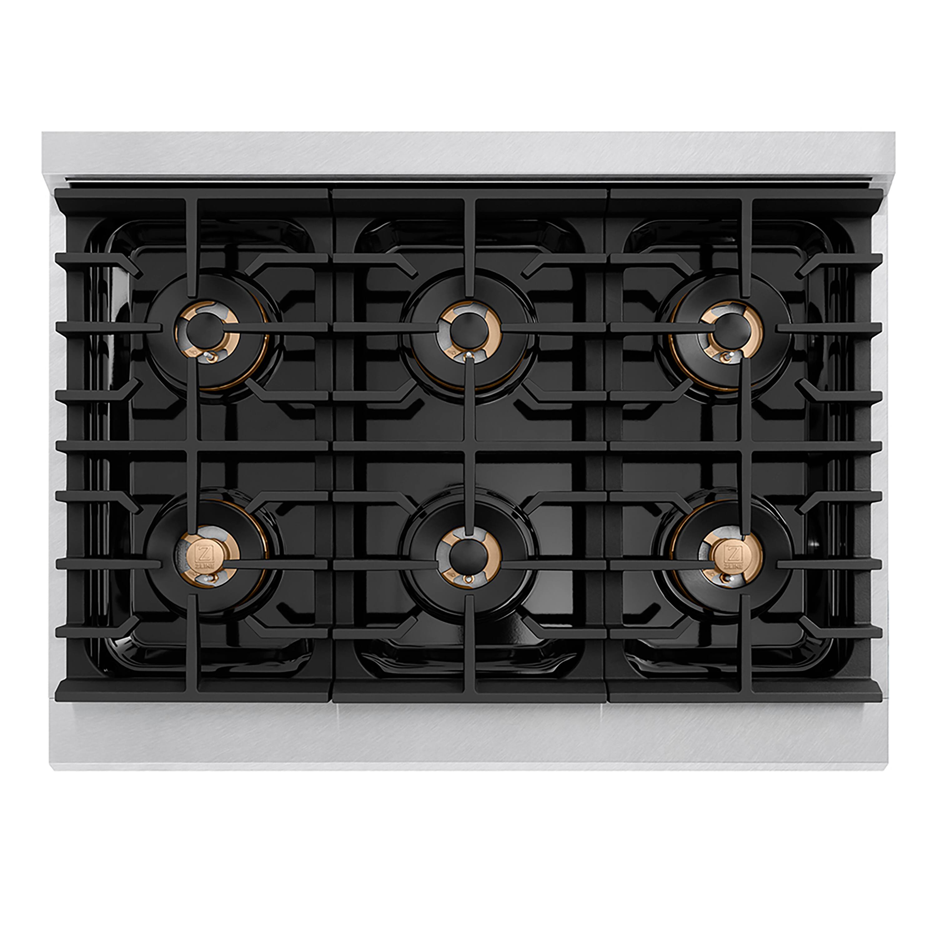 Left. ZLINE - ZLINE 36 in. 5.2 cu. ft. Freestanding Paramount Dual Fuel Range with 6 Burner DuoPro Cooktop in Satin Stainless Steel - Stainless Steel.