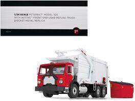 Peterbilt 520 Refuse Garbage Truck with Wittke Front Loader and Trash Bin Red and White 1/34 Diecast Model by First Gear