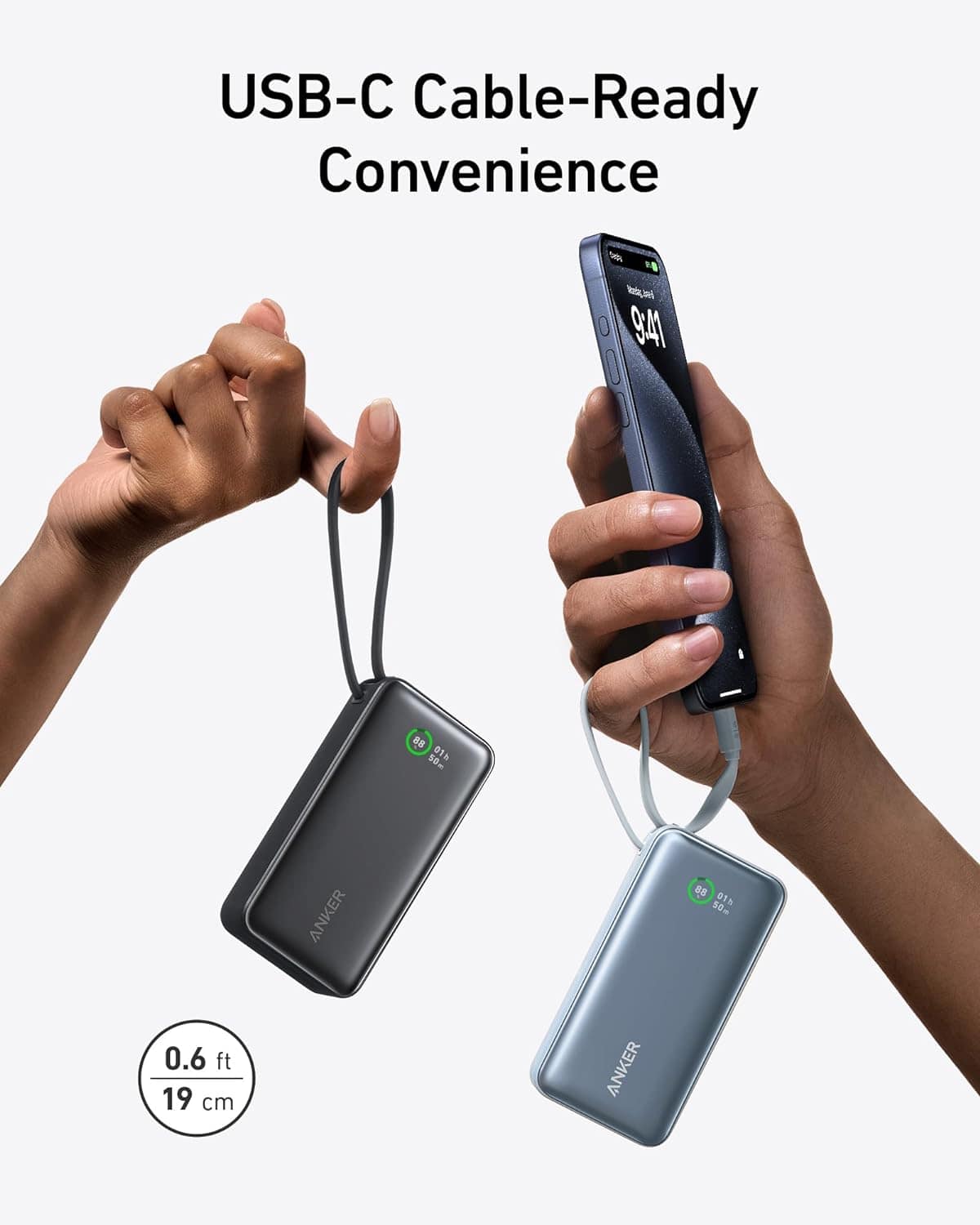 Anker Nano 10,000mAh Portable Power Bank with Built in USB C Cable