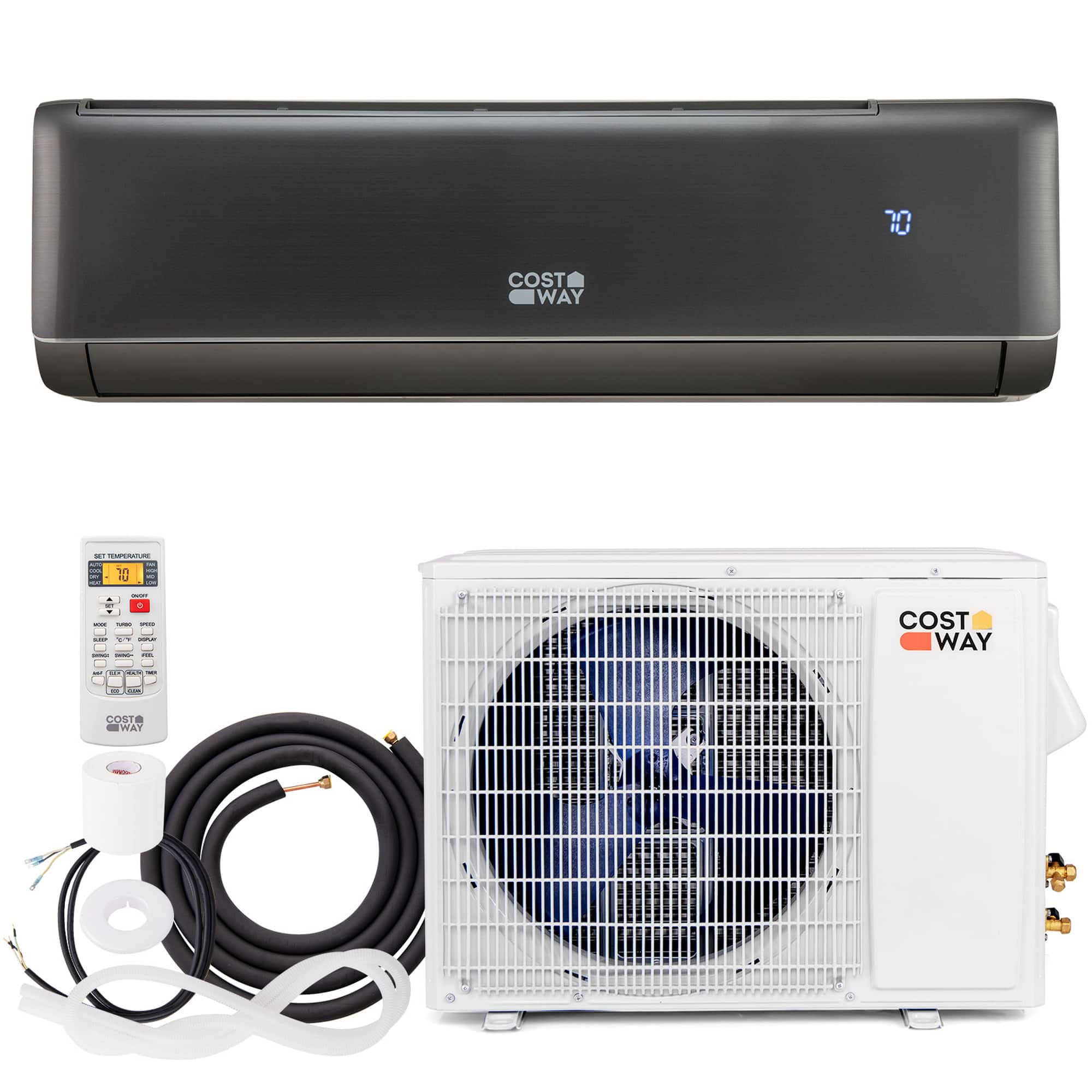 Costway - 12000 BTU Mini Split Air Conditioner, 21 SEER2 208-230V Inverter AC Unit Cools Rooms up to 750 Sq. Ft - Grey,White