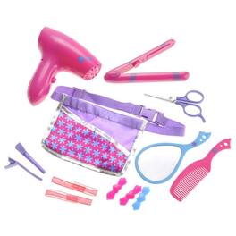 JuzToys - Pretend Play for Toddlers 3-5, 13pcs Hair Salon Toys for Girls with Real Blowing Hair Dryer, Scissors /Purple - Pink