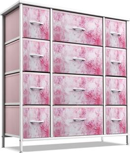 Sorbus - Dresser with 12 Drawers - Chest Organizer Unit with Steel Frame Wood Top and Handle - Large Dresser for Bedroom - Pink Tie-Dye
