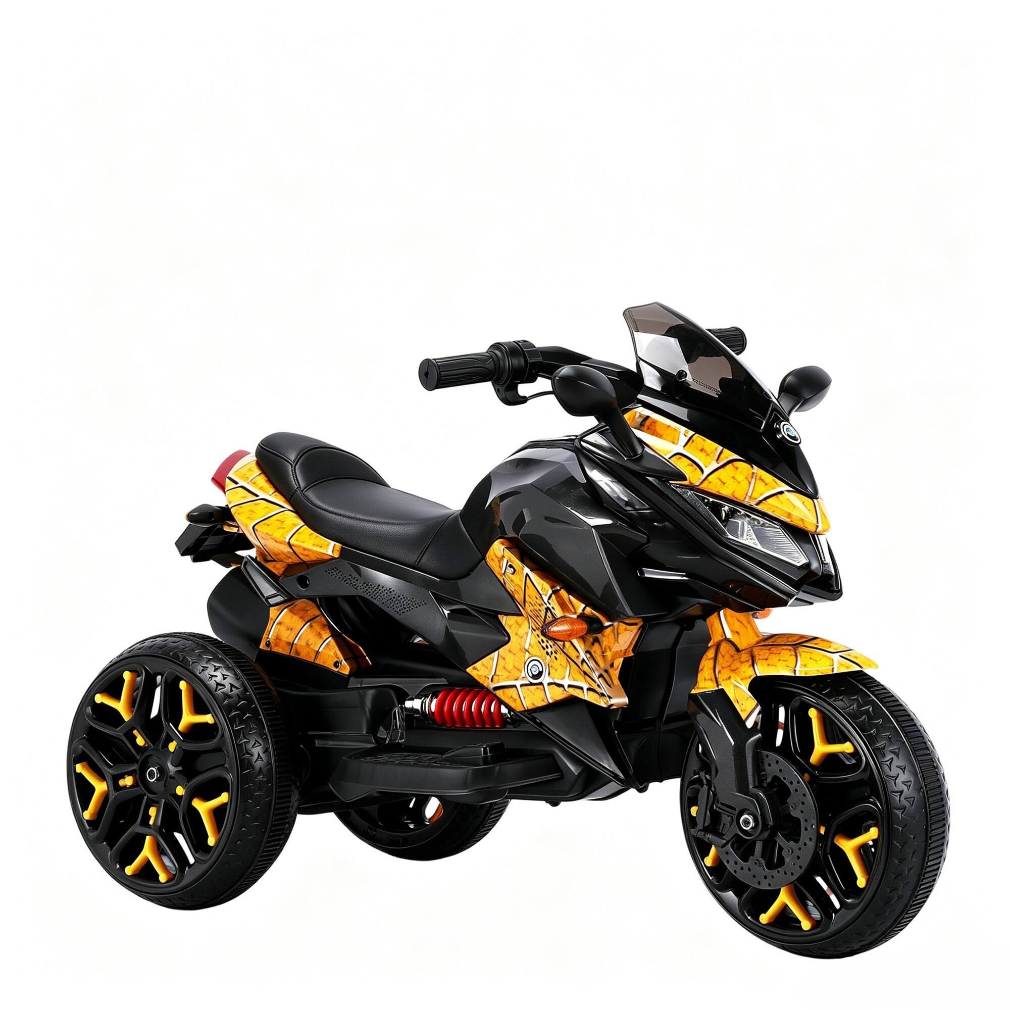 Alt View 1. Boyel Living - 3+ Kids 12V Yellow Electric 3-Wheel Motorcycle with Thickened PU Leather Seat Hand Twist Throttle For Gift - Yellow.