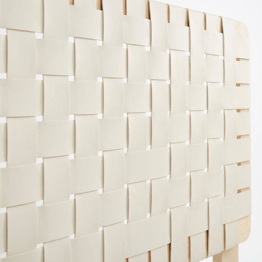 Back. FurniFact - Vegan Leather Full Headboard with Woven Texture and Sturdy Frame - Beige.