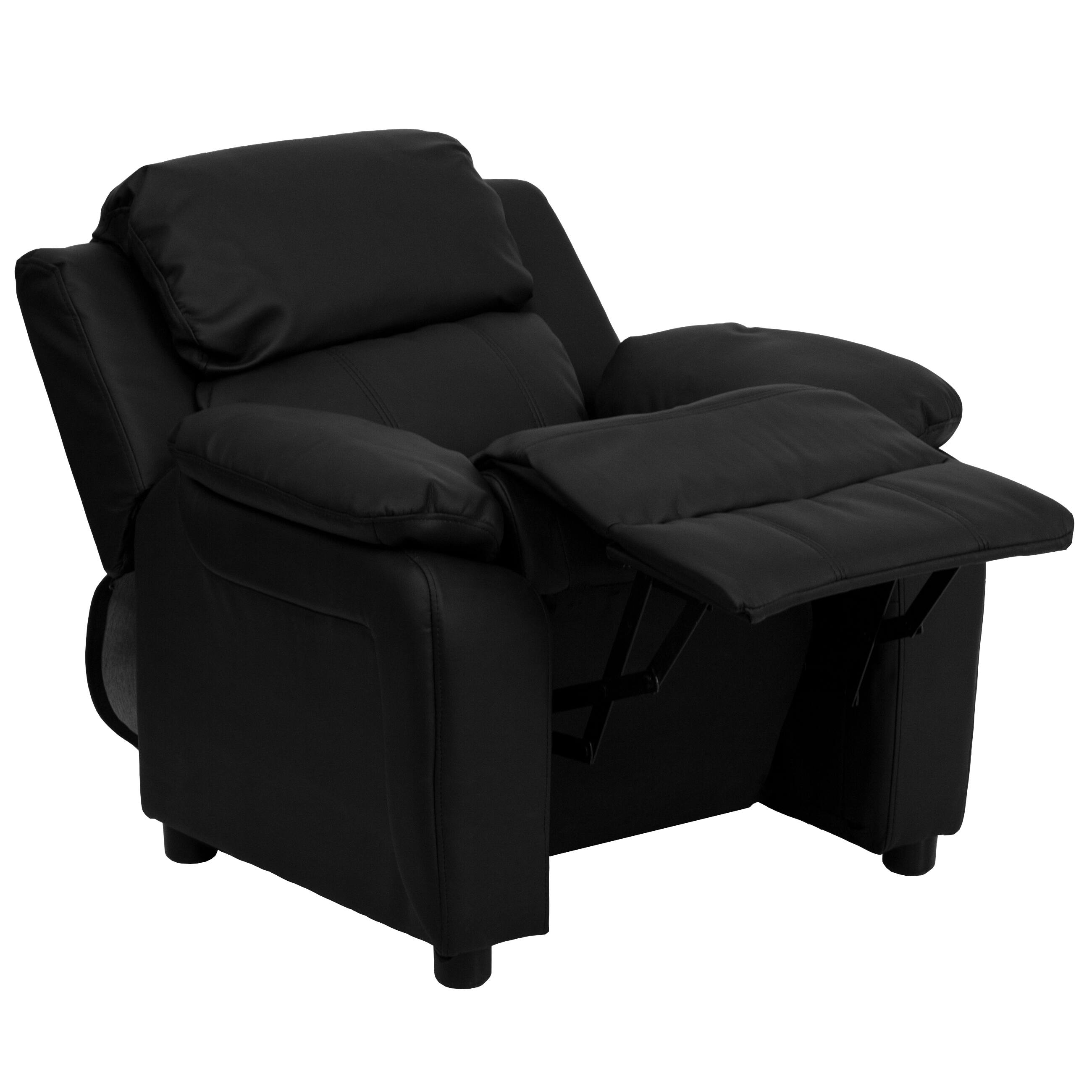 Alt View 10. Emma + Oliver - Deluxe Padded Contemporary Kids Recliner with Storage Arms - Black LeatherSoft.