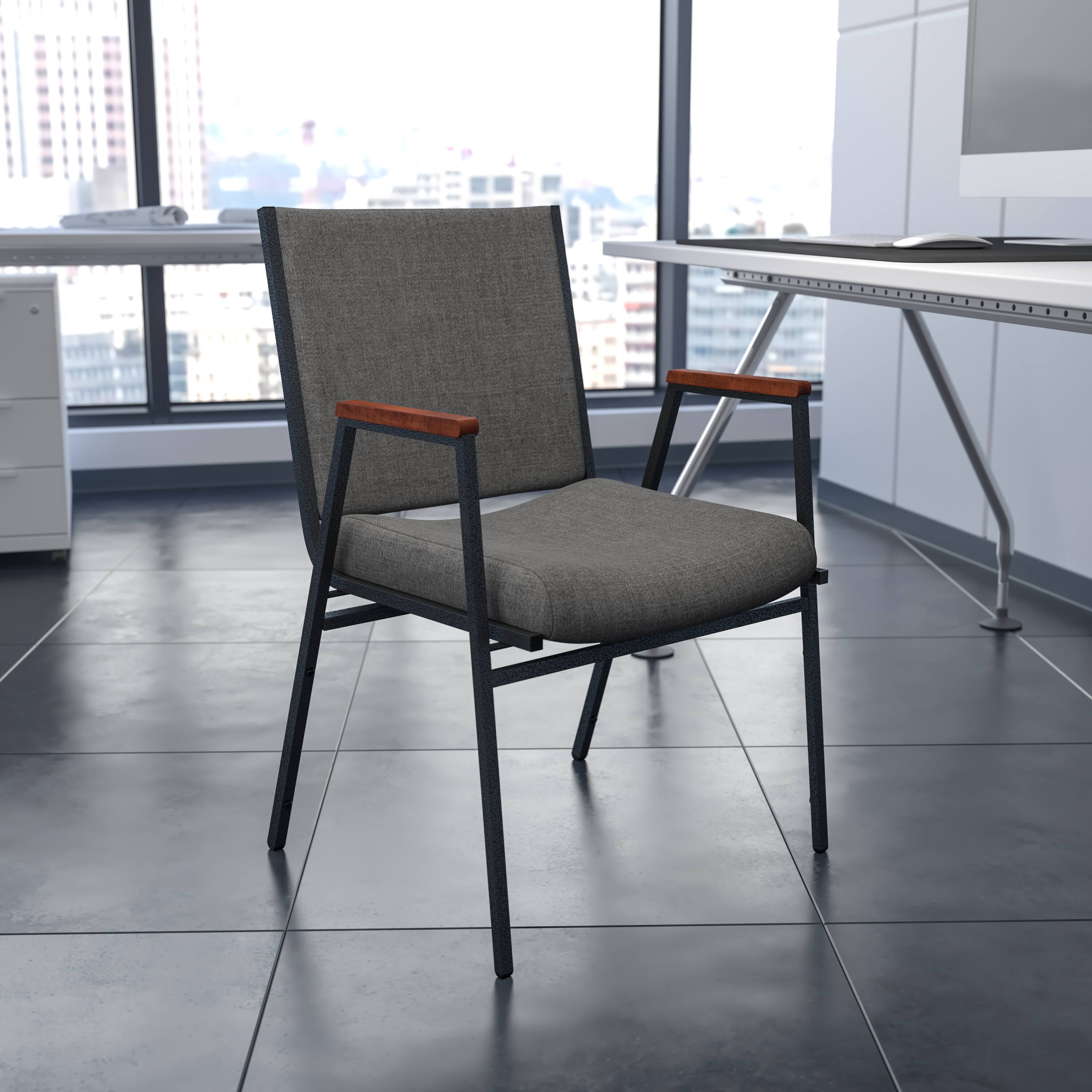 Alt View 1. Emma + Oliver - Heavy Duty Reception/Guest Stack Chair with Arms - Gray Fabric.