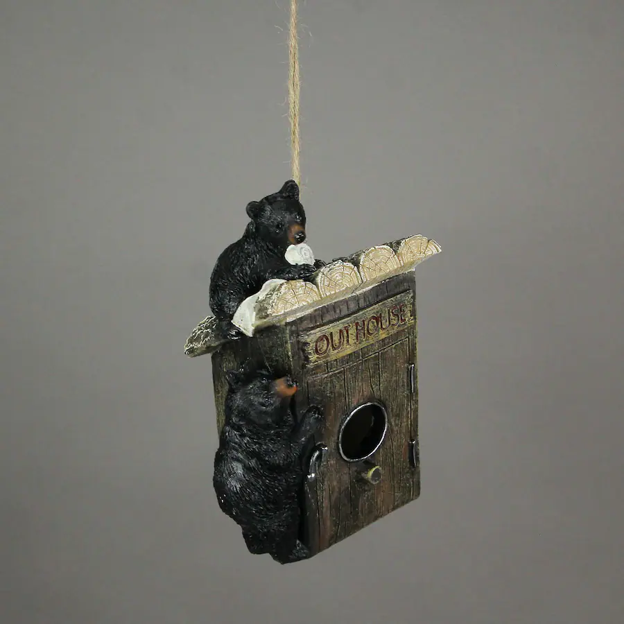 Polyrein J.D. Yeatts Black Bear Cubs On Outhouse Polyresin Hanging Birdhouse ...