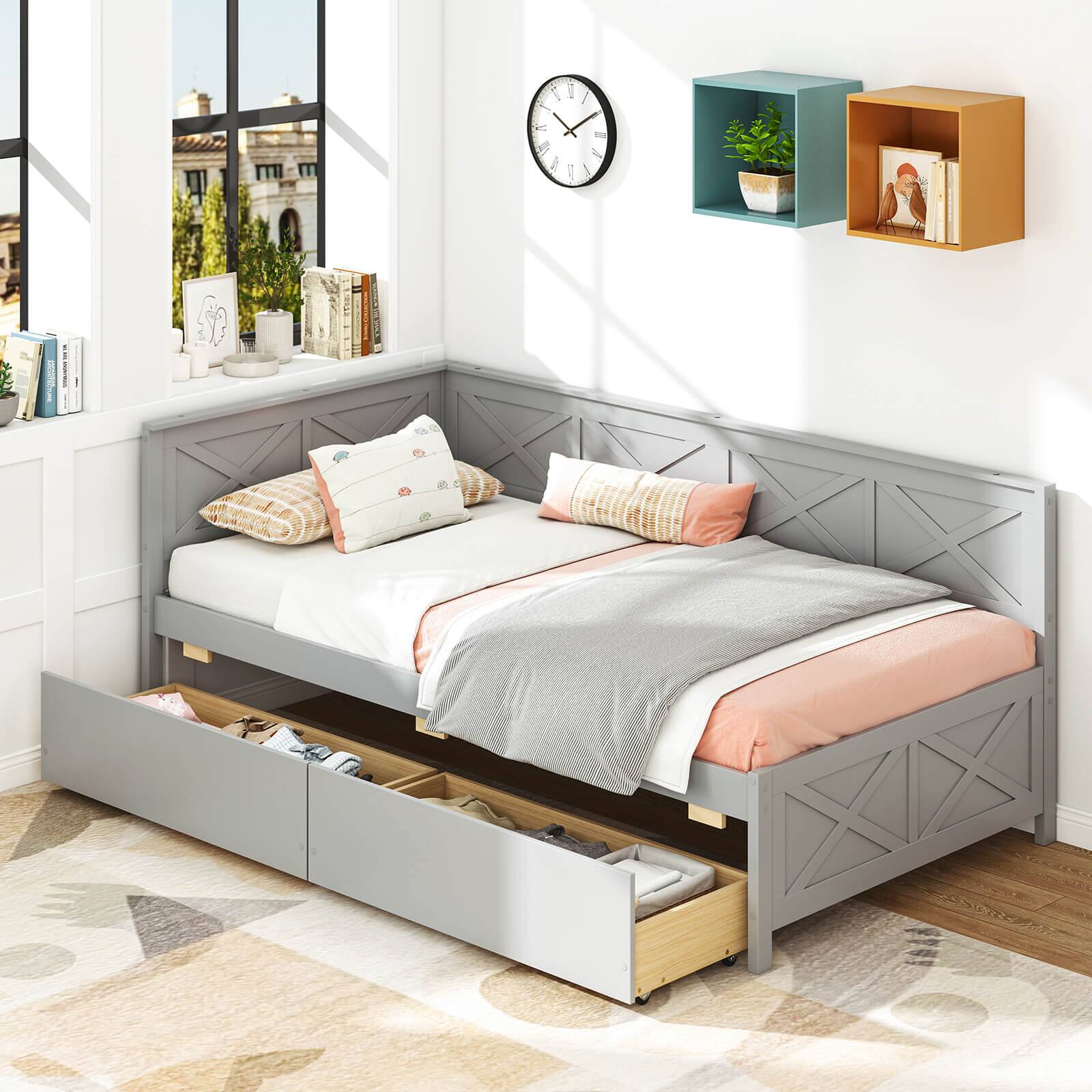 Alt View 1. Costway - Costway Twin Size Daybed with 2 Storage Drawers Slats Support & Guardrails Sofa Bed Gray - Grey.