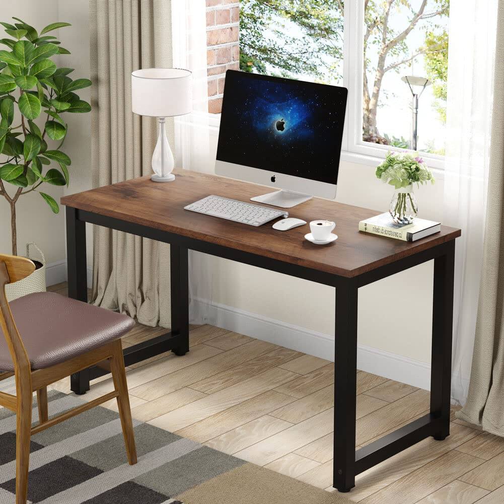 Left. Fabibe - Modern Simple Computer Desk 47 Inch Vintage Office Table Study Writing Workstation For Home Rustic Brown - Rustic Brown 47*23.6 inch.