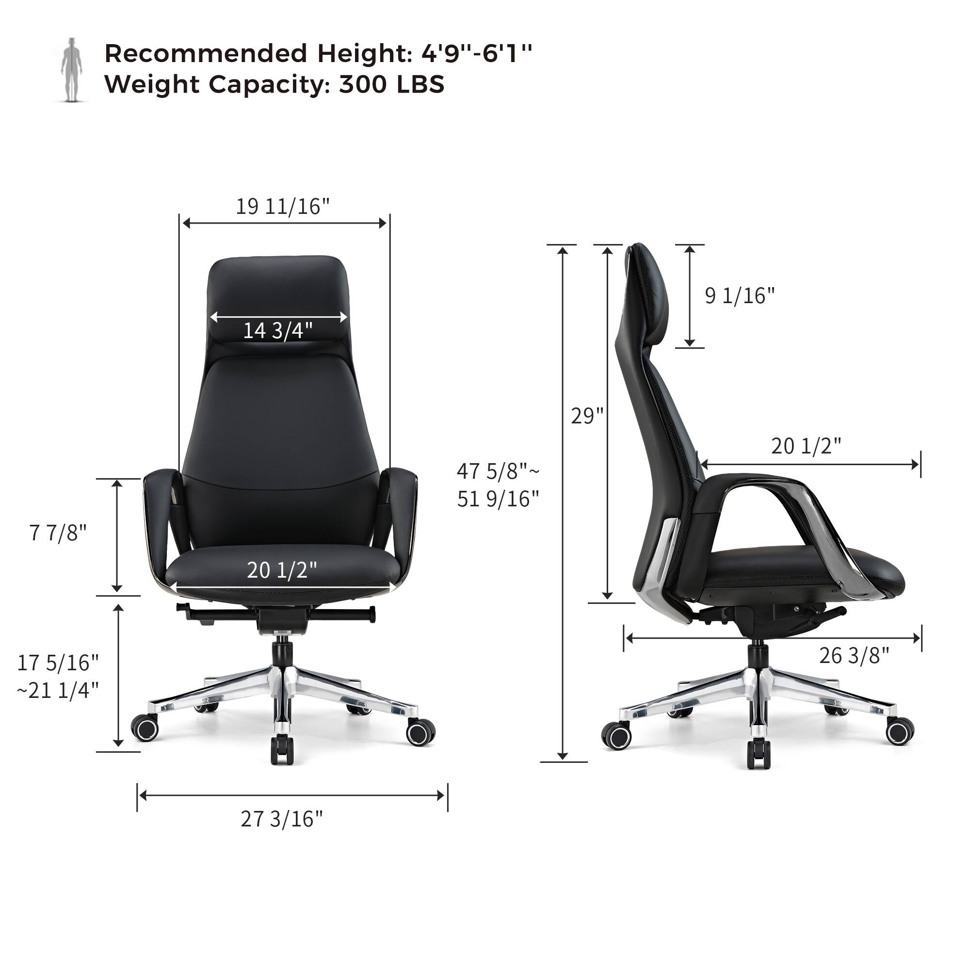 Recommended Height: 4'9"-6'1" Weight Capacity: 300 LBS

19 11/16" 14 3/4" 9 1/16" 7 7/8" 20 1/2" 47 5/8"~ 51 9/16" 29" 20 1/2" 17 5/16" ~21 1/4" 26 3/8" 27 3/16"