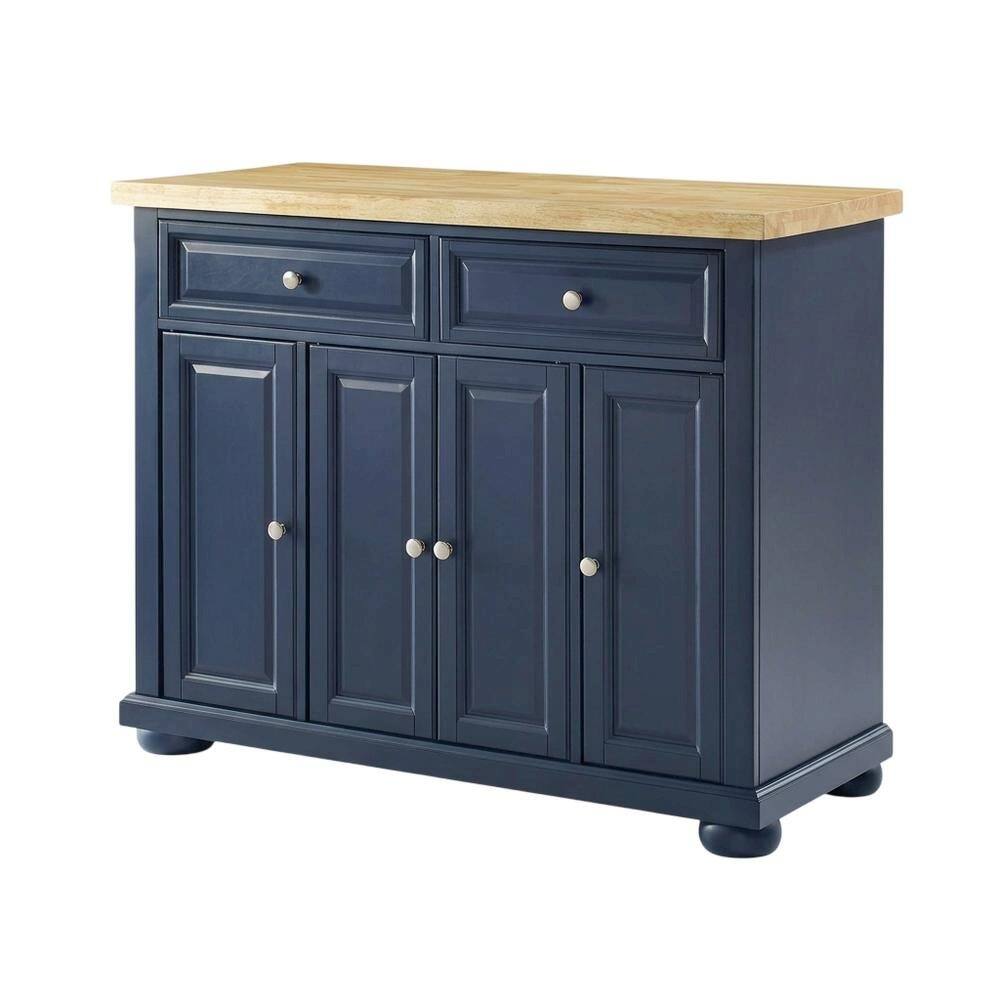 Left. FurniFact - Navy Kitchen Island with Anti-Tip Feature and Natural Accent Finish - Navy.