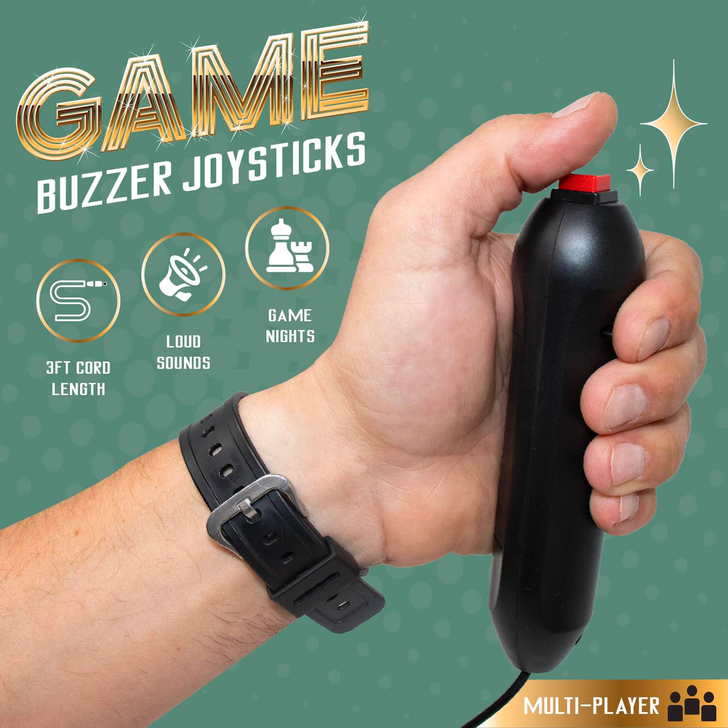 GAME BUZZER JOYSTICKS  
3FT CORD LENGTH  
LOUD SOUNDS  
GAME NIGHTS  
MULTI-PLAYER
