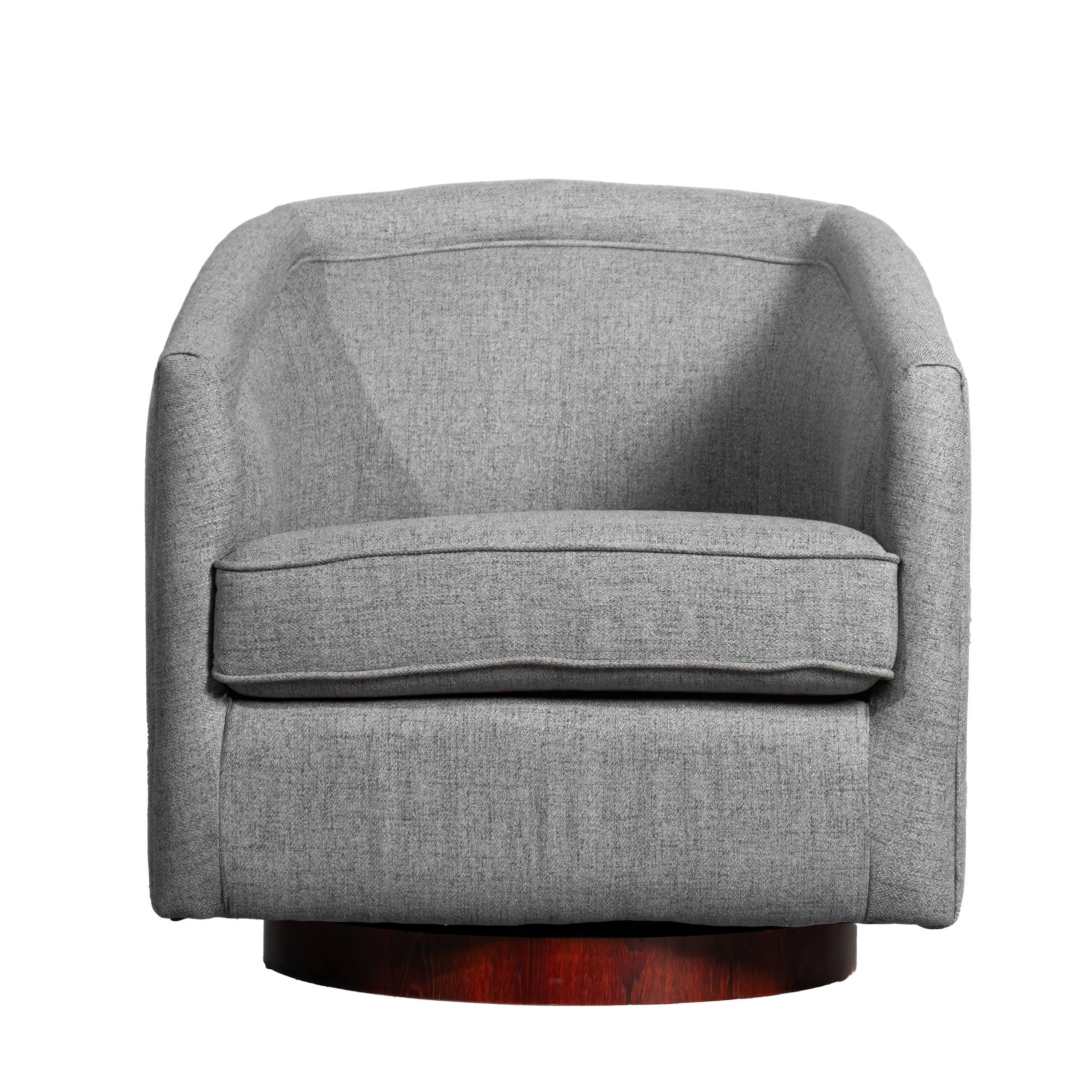 Alt View 9. Emma + Oliver - Della Club Style Barrel Accent Chair with 360 Degree Swivel Brushed Gold Vinyl Wrapped Base and Sloped Armrests - Gray.