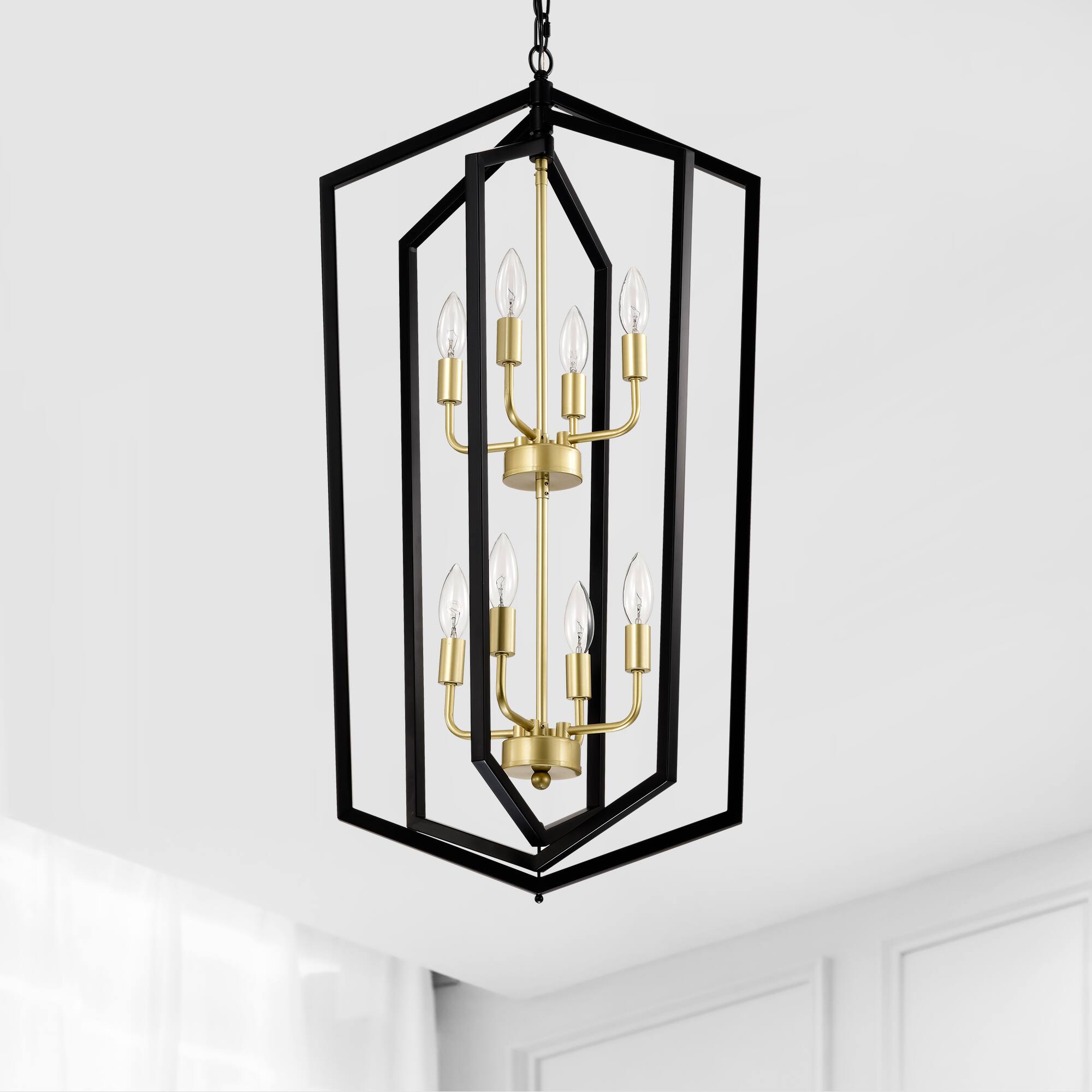 Angle. APRILSOUL - 8-Light Lantern Tired Farmhouse Ceiling Hanging Light Black Chandelier Pendant Light Fixtures E12 Bulbs Not Included.