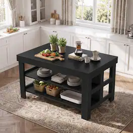 Tribesigns - 55.1-Inch Kitchen Island with Seating Space and 3-Tier Storage for Kitchen or Dining Room - Black