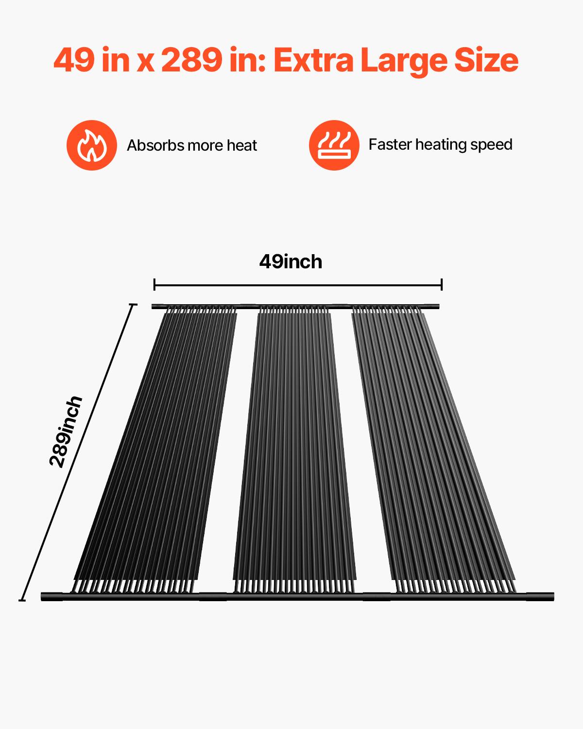 49 in x 289 in: Extra Large Size

Absorbs more heat

Faster heating speed

49 inch

289 inch