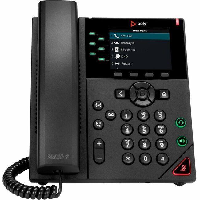 poly  
Main Menu  
1 New Call  
2 Messages  
3 Directories  
4 DND  
5 Forward  

1 ABC  
2 DEF  
3 GHI  
4 JKL  
5 MNO  
6 PORS  
7 TUV  
8 WXYZ  
9  

PROTECTED BY MICROBAN