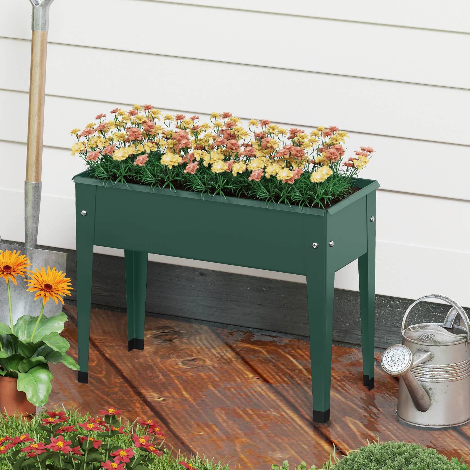 Alt View 3. Costway - Costway 2 PCS Raised Garden Bed, Elevated Metal Planter Box with Legs and Drainage Holes - Green.