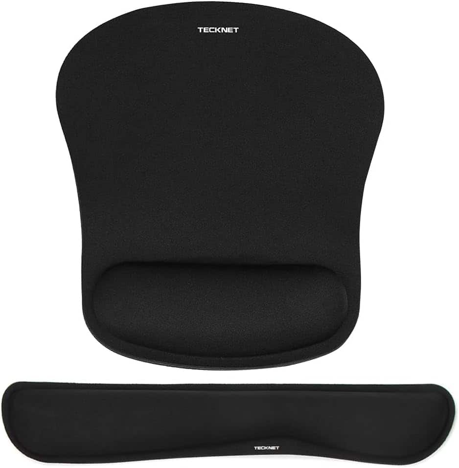 TECKNET - Mouse Pad with Wrist Rest Set, Easy Typing Pain Relief, Ergonomic Memory Foam for Office,Home,Gaming - Black