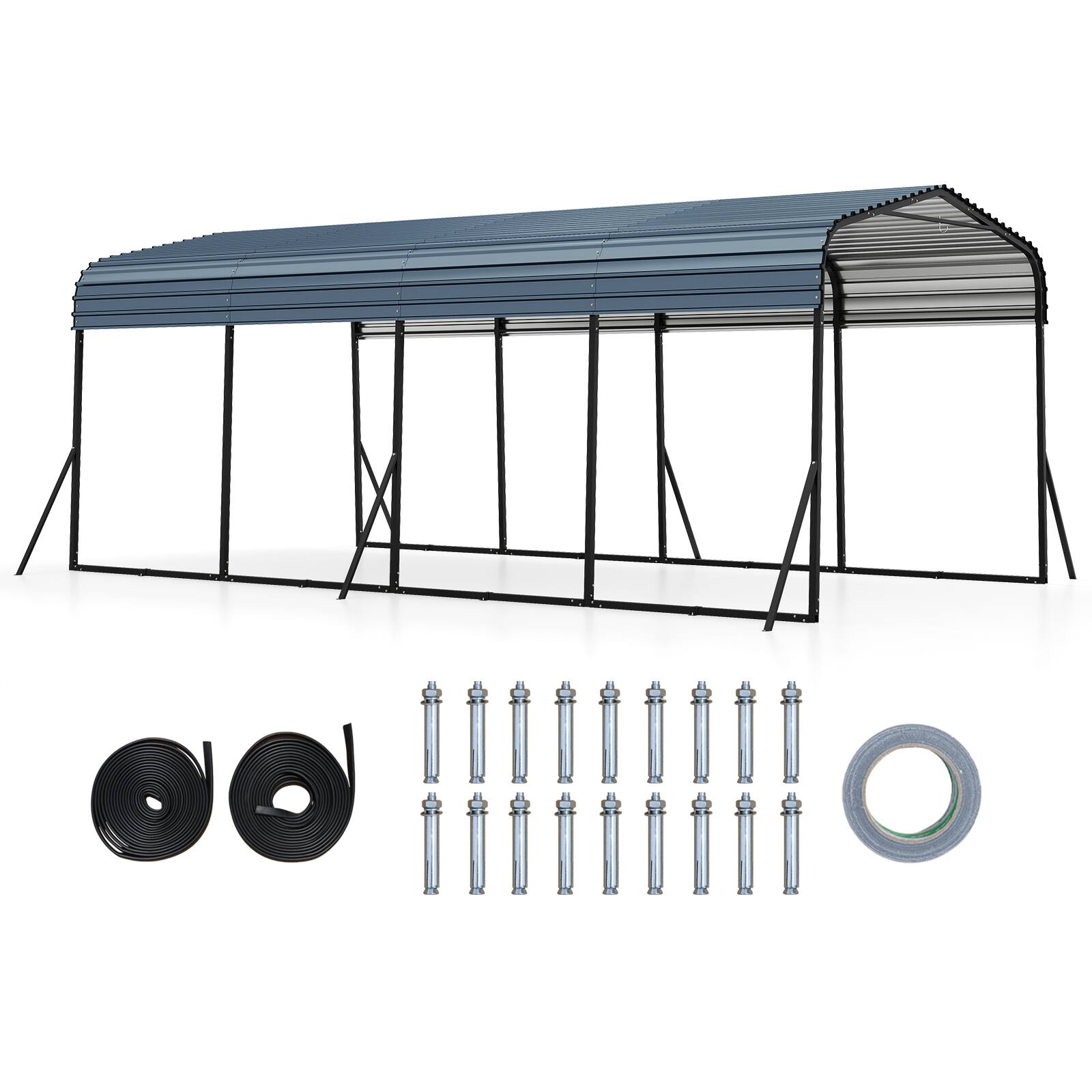 Front. Costway - Costway 12 x 20 FT Carport,Outdoor Galvanized Steel Garage Car Shelter with Leak-proof Roof - Black.