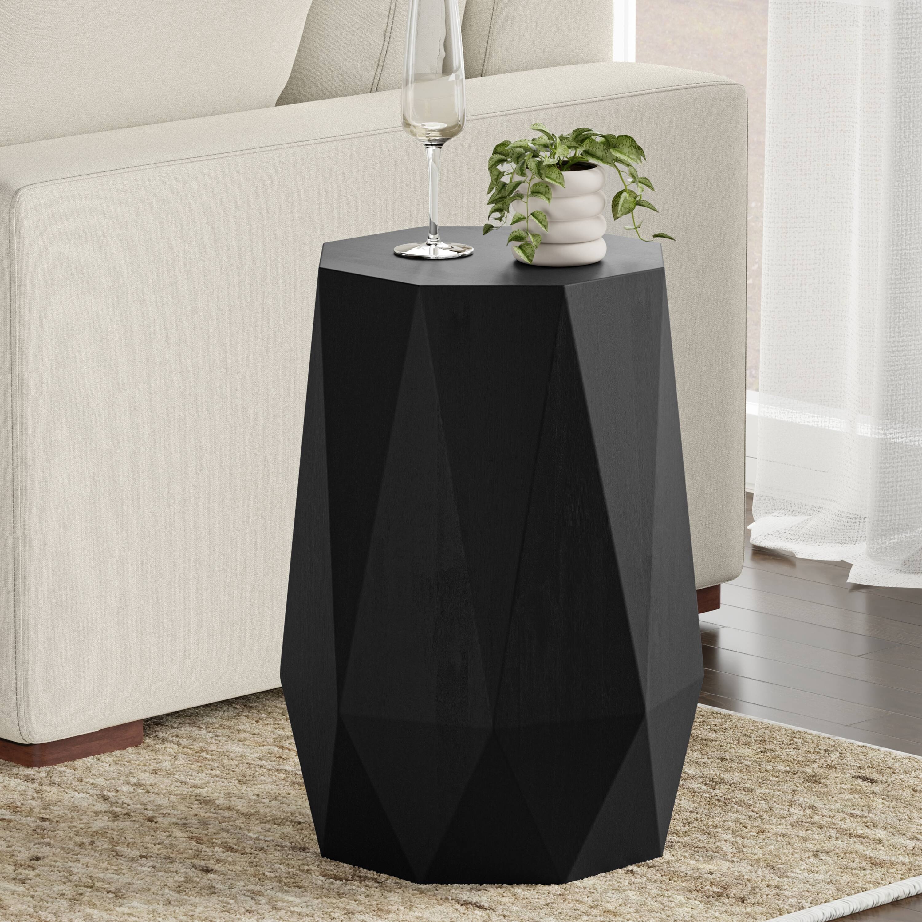 Angle. Simpli Home - Kurt 15 inch Wide Solid Acacia Wood Side Table in Black - Black.