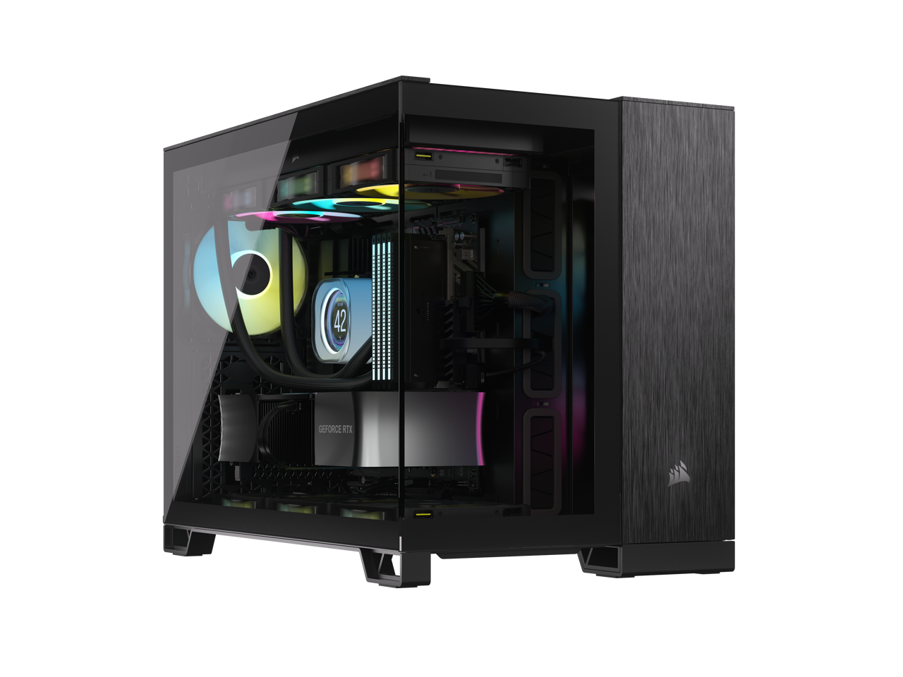 Front. CORSAIR - CORSAIR 2500X Micro ATX Dual Chamber PC Case, Black/Obsidian Aluminum, CC-9011287-WW - Black.