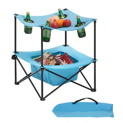 Front. VEVOR - Folding Camping Table, Portable Outdoor Lightweight Picnic Table, 600D Oxford Fabric Waterproof Canvas - Blue.