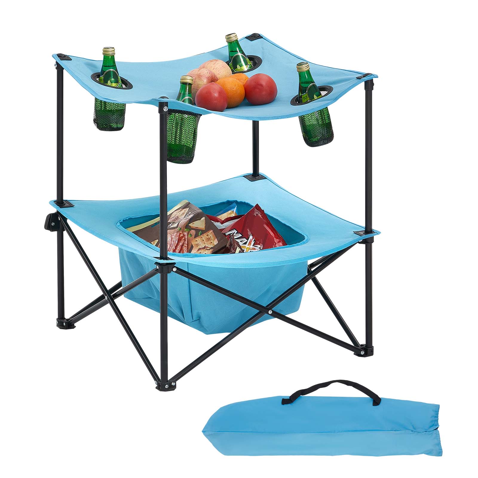 Front. VEVOR - Folding Camping Table, Portable Outdoor Lightweight Picnic Table, 600D Oxford Fabric Waterproof Canvas - Blue.