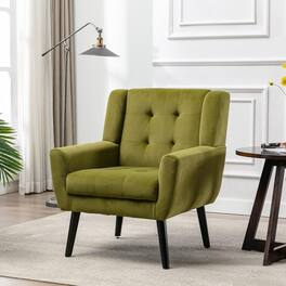 Trinkets Crazed - Midcentury Modern Accent Chair with Arms, Upholstered Fabric Reading Side Chair - Green