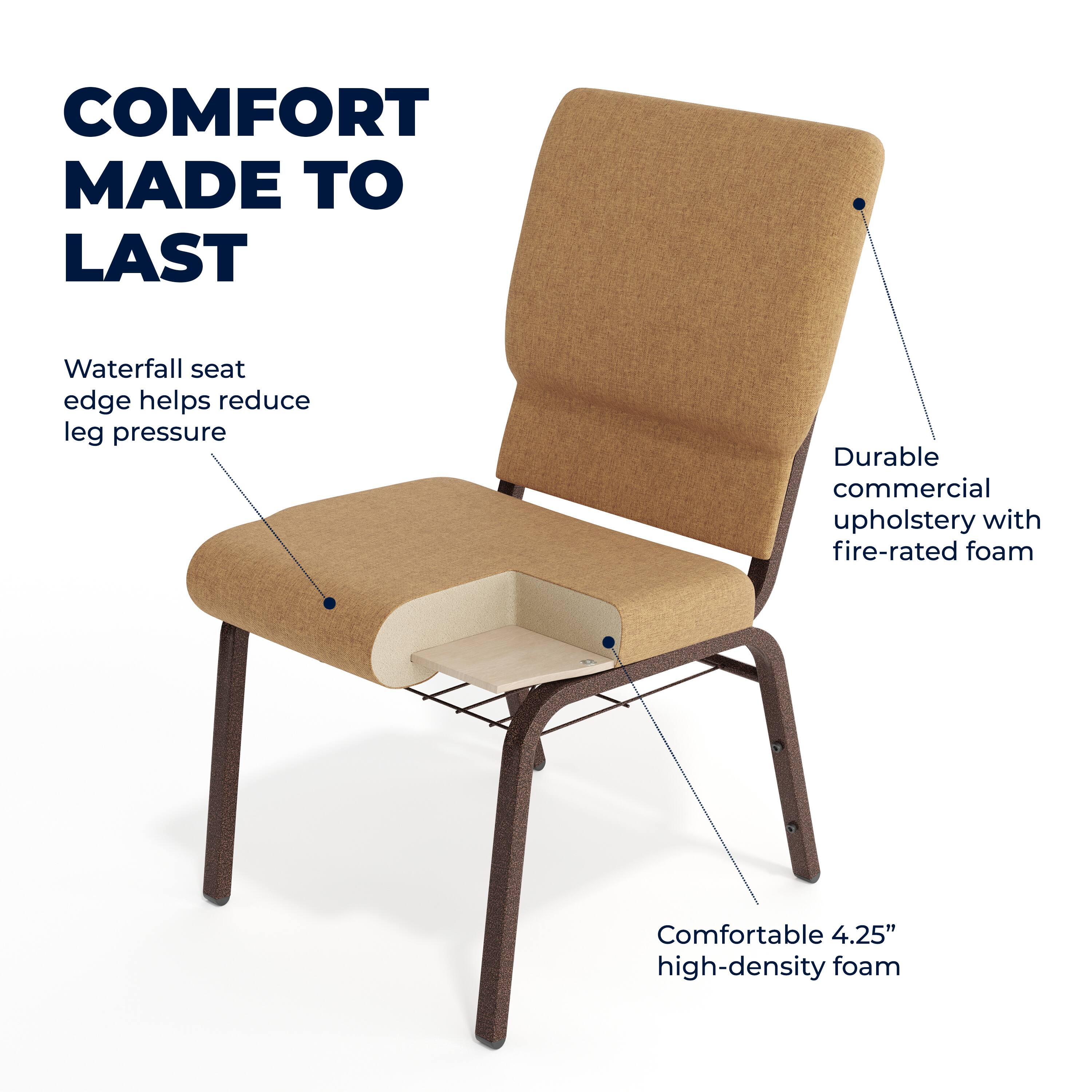 COMFORT MADE TO LAST  
Waterfall seat edge helps reduce leg pressure  
Durable commercial upholstery with fire-rated foam  
Comfortable 4.25" high-density foam
