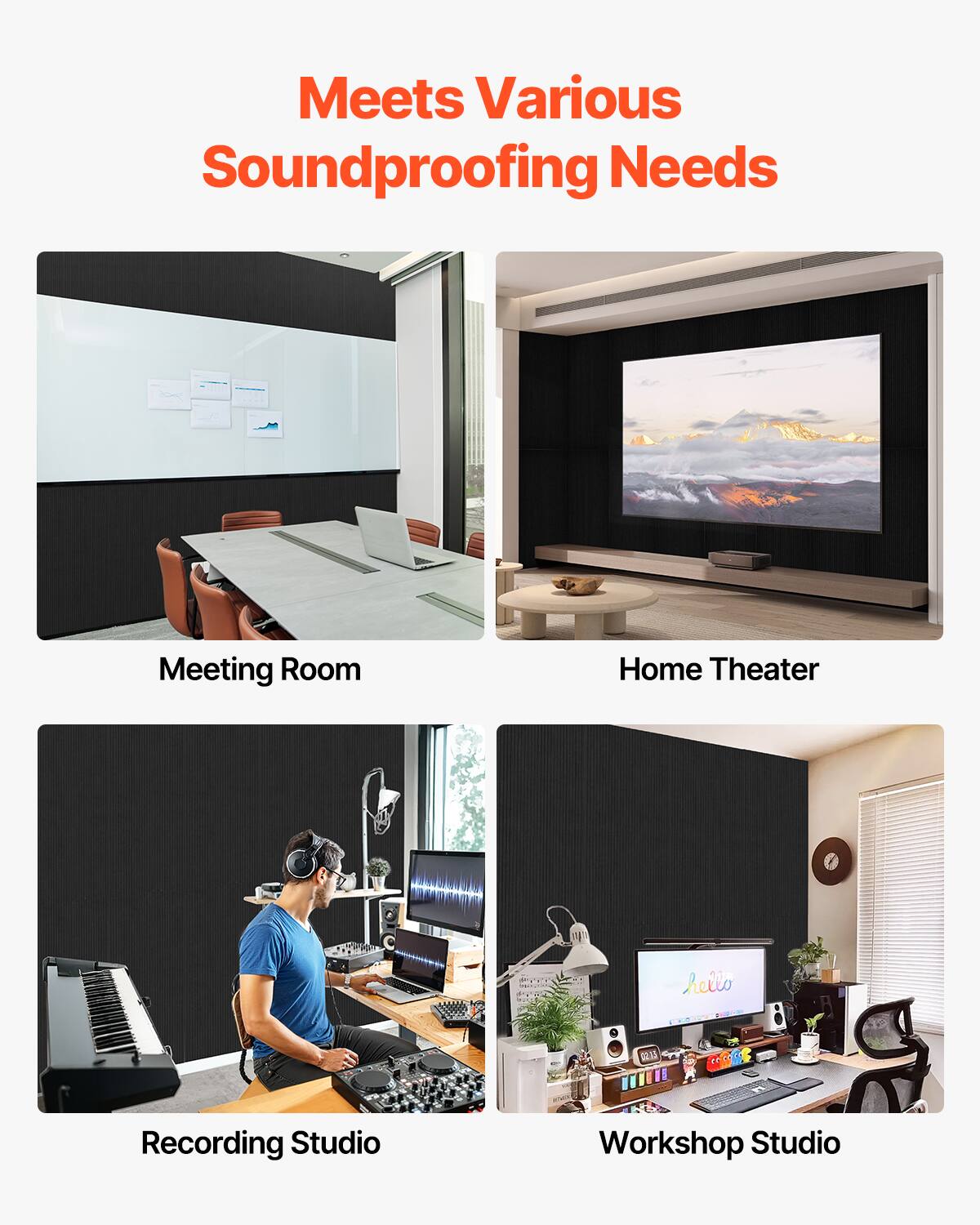 Meets Various Soundproofing Needs

- Meeting Room
- Home Theater
- Recording Studio
- Workshop Studio