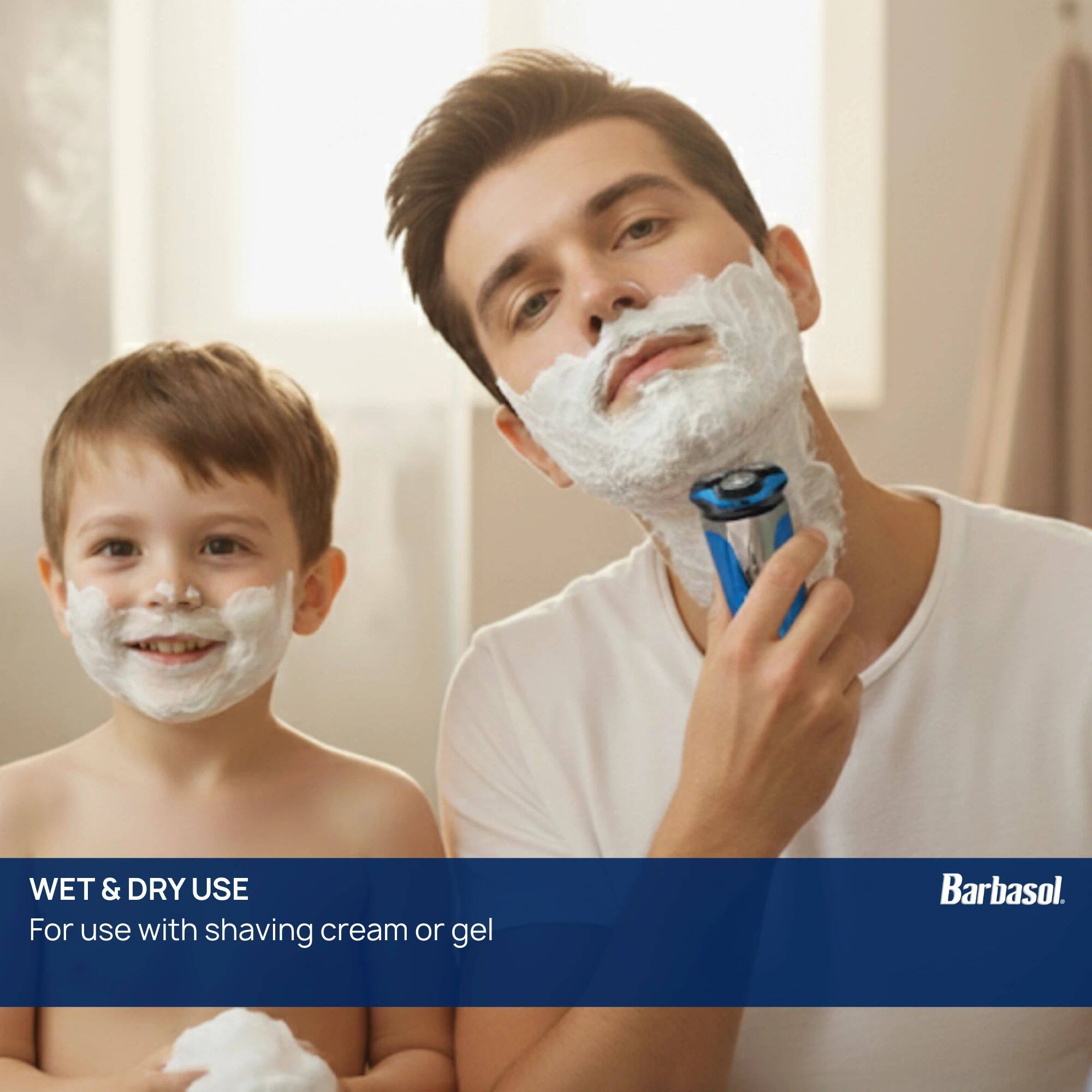 WET & DRY USE  
For use with shaving cream or gel  
Barbasol