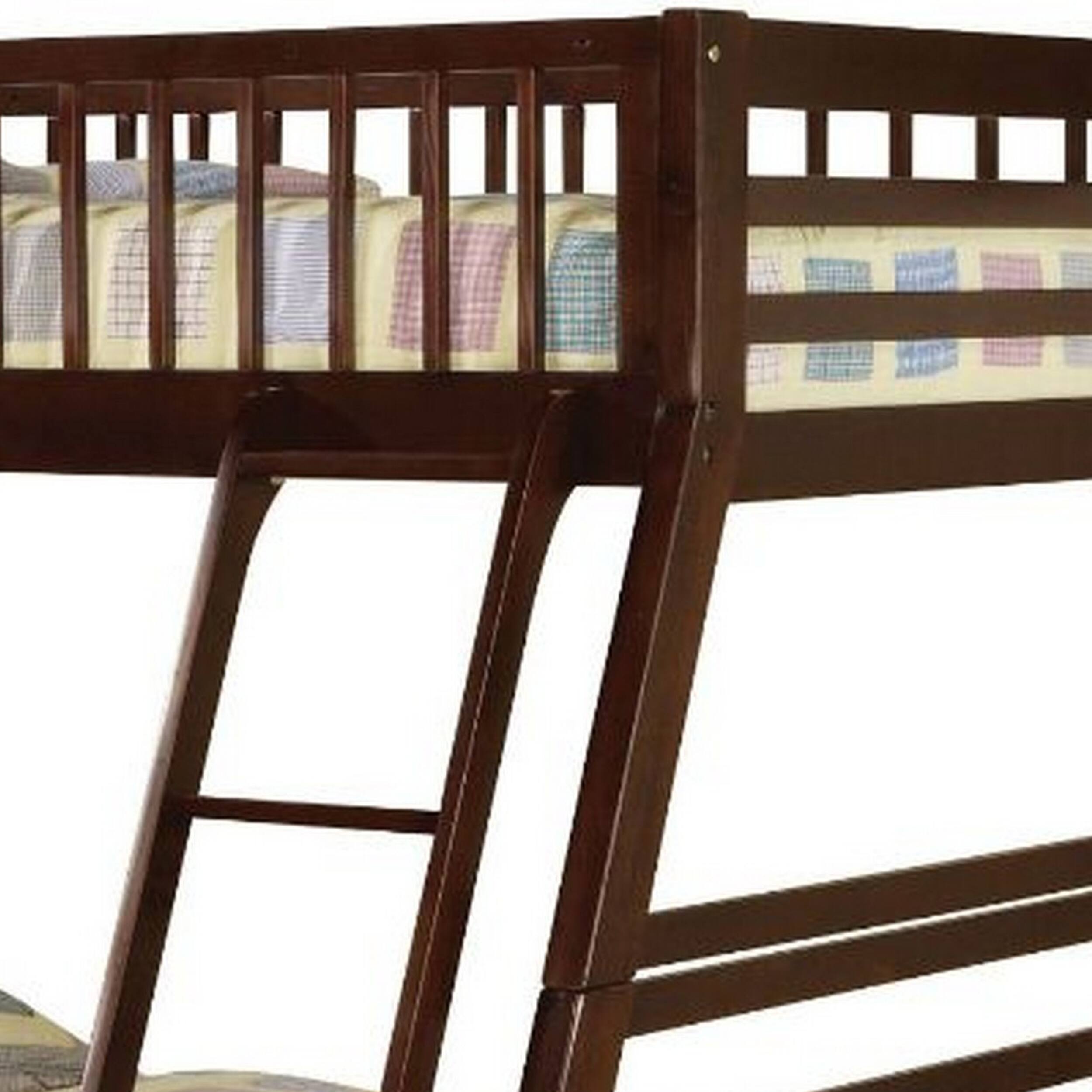 Alt View 1. Manhattan Lane - Cleo Twin Over Full Bunk Bed, Espresso Brown Pine Wood, Slatted Design - Brown.