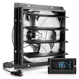 VEVOR - 16 Inch Shutter Exhaust Fan Wall Mounted Automatic Louvers EC Motor, Steel Housing, Temperature & Humidity Controller - Black