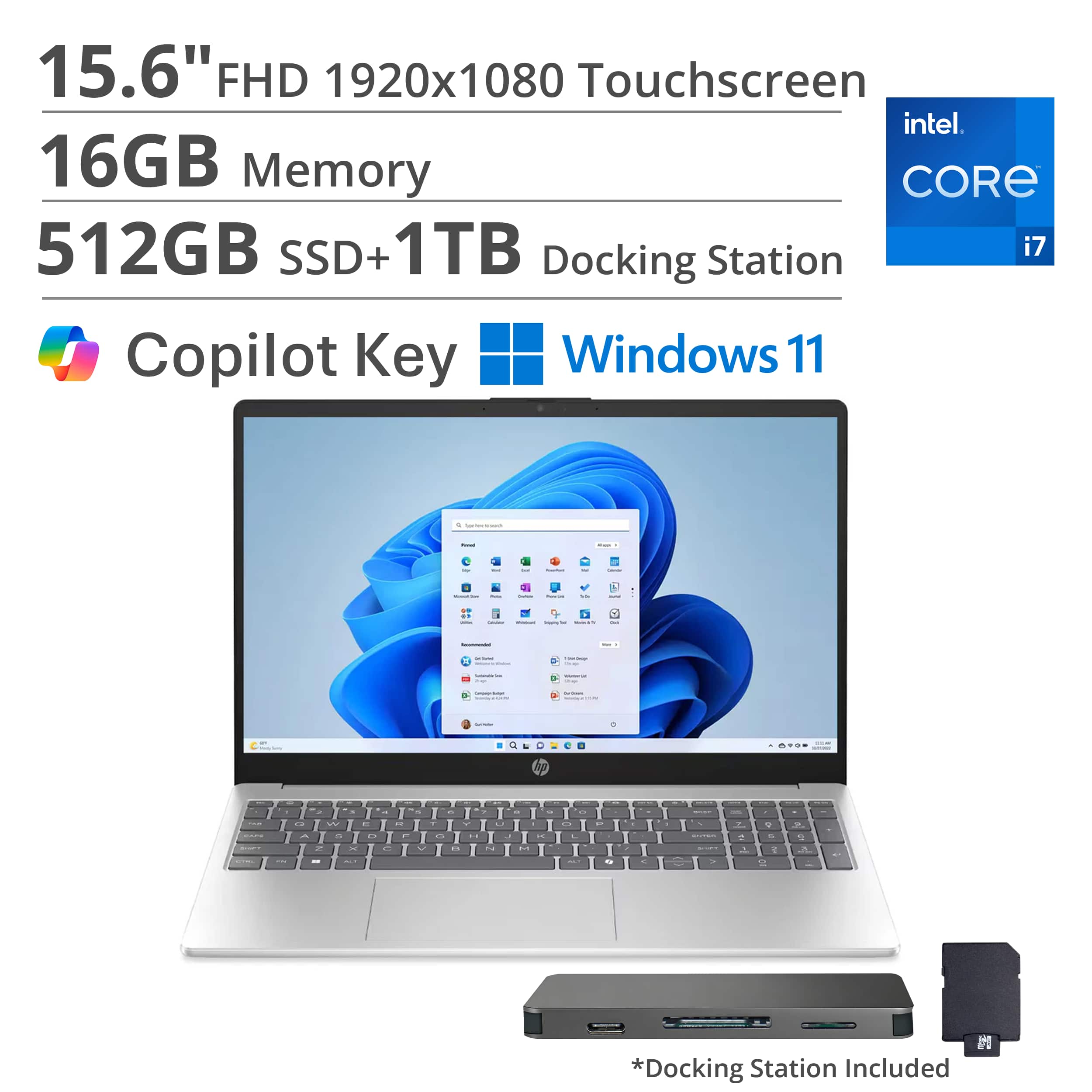HP - 15.6" Full HD Touch-Screen Laptop - Intel Core i7 1355U 2023 - 16GB Memory - 512GB SSD - Natural Silver
