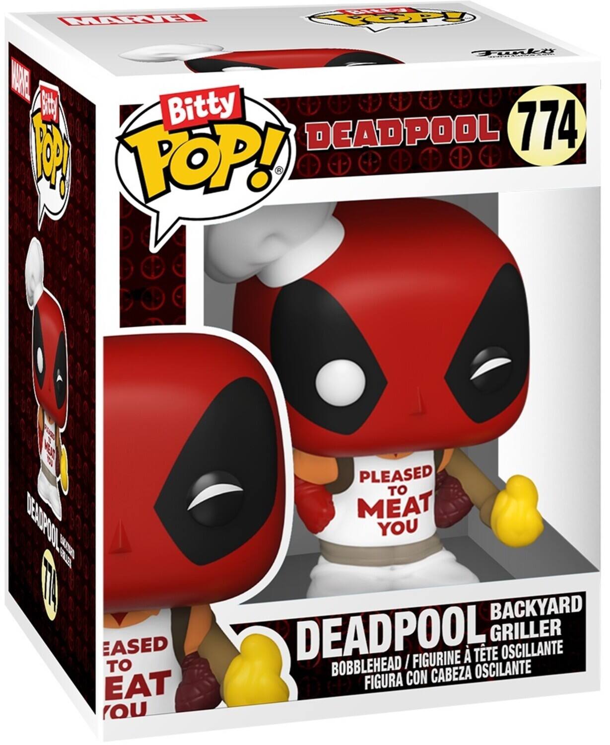 MMI YTA YOP Fi A S Bitty R 098 DEADPOOL 774 8 POP! Pu EJ DEMOPOOI B wE 900 TA O0 EASED TO EAT You PLEASED TO MEAT YOU BACKYARD DEADPOOL GRILLER FIGURINE TTE OSCILANTE BOBBLEHEAD I OSCILANTE FIGURA CON CABEZA