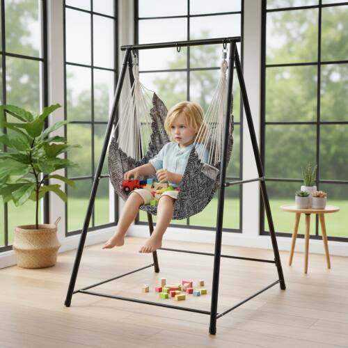Alt View 6. Winado - Hammock Chair with Stand, Cushion Set, Heavy Duty A-Frame Metal Swing Stand for Indoor Outdoor Garden Yard Porch Paito - Black Frame.