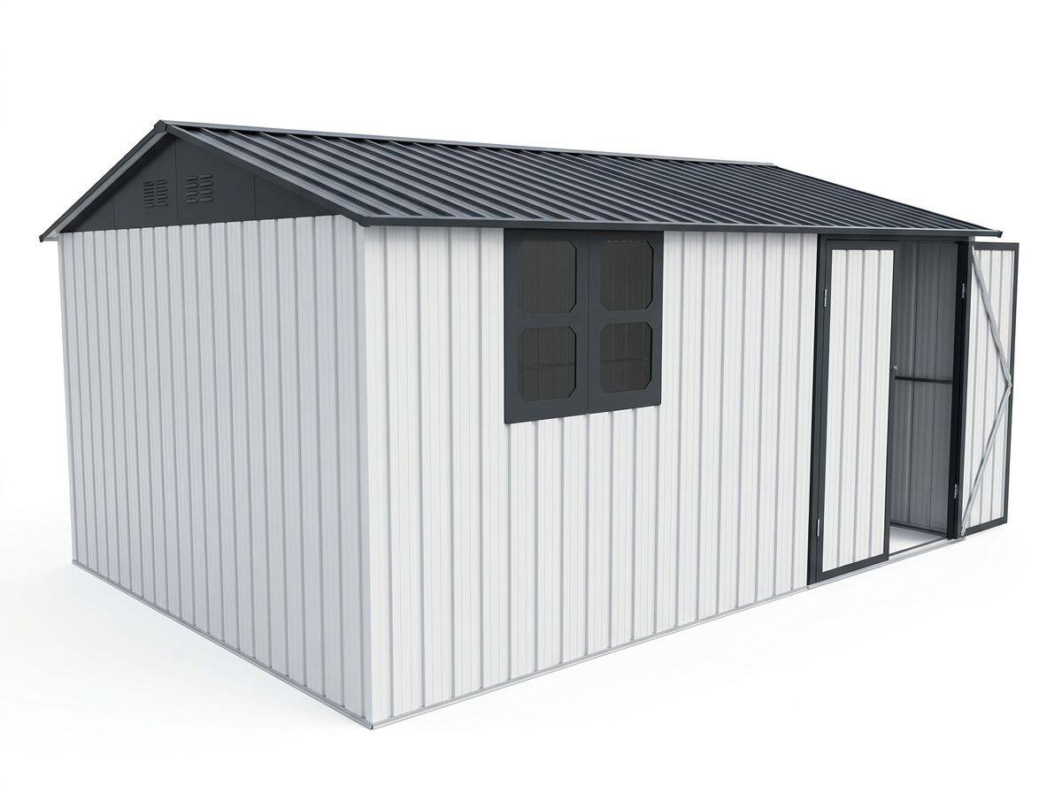Alt View 9. Loheer - Loheer 12x10ft Metal Garden Shed Outdoor Storage Shed with Window Foldable Worktable and Shelves White Black.
