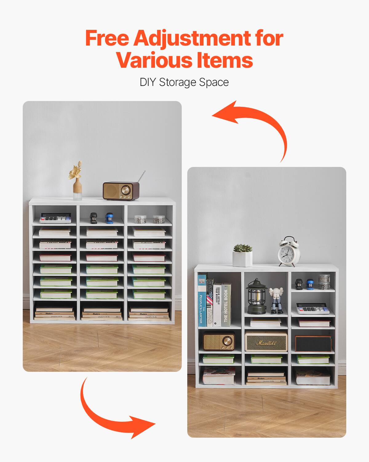 Free Adjustment for Various Items  
DIY Storage Space