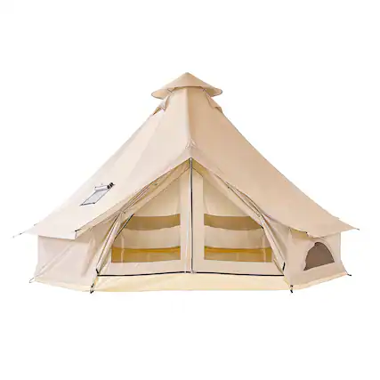 Front. VEVOR - Oxford Bell Tent, 4 Seasons 13.12 ft Yurt Tent for Camping with Stove Jack, Waterproof Breathable Holds up to 4 People - Light Beige.