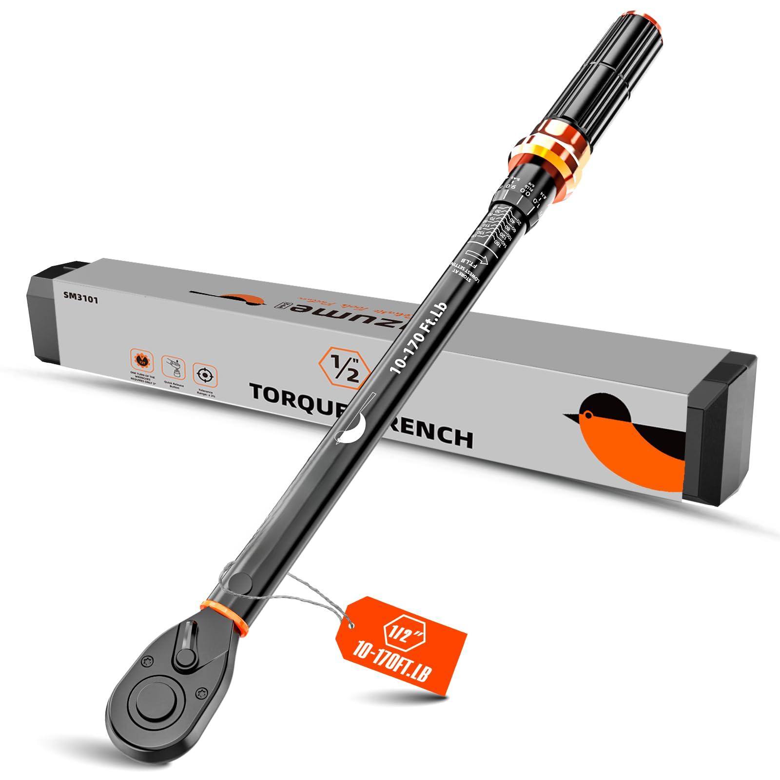 JETRANSPORT - 3pcs Torque Wrench Set 72 Teeth Dual-direction Adjustable Dual-scales 1/4 & 3/8 1/2-inch ±3% Accuracy - 10-170 Ft.Lb 1/2-Inch