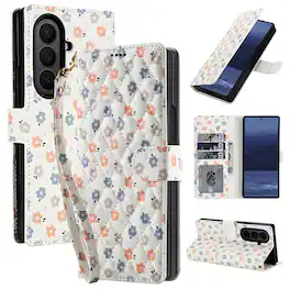 Dteck - Floral Wallet Case for Samsung Galaxy Z Fold7 with Wrist Strap, Premium PU Leather Shockproof Protective Flip Cover - B