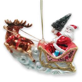 OrnamentallyYou - Santa Sleigh and Reindeer Elegant Christmas Ornament Holiday Blown Glass Figurine - Multi-colored