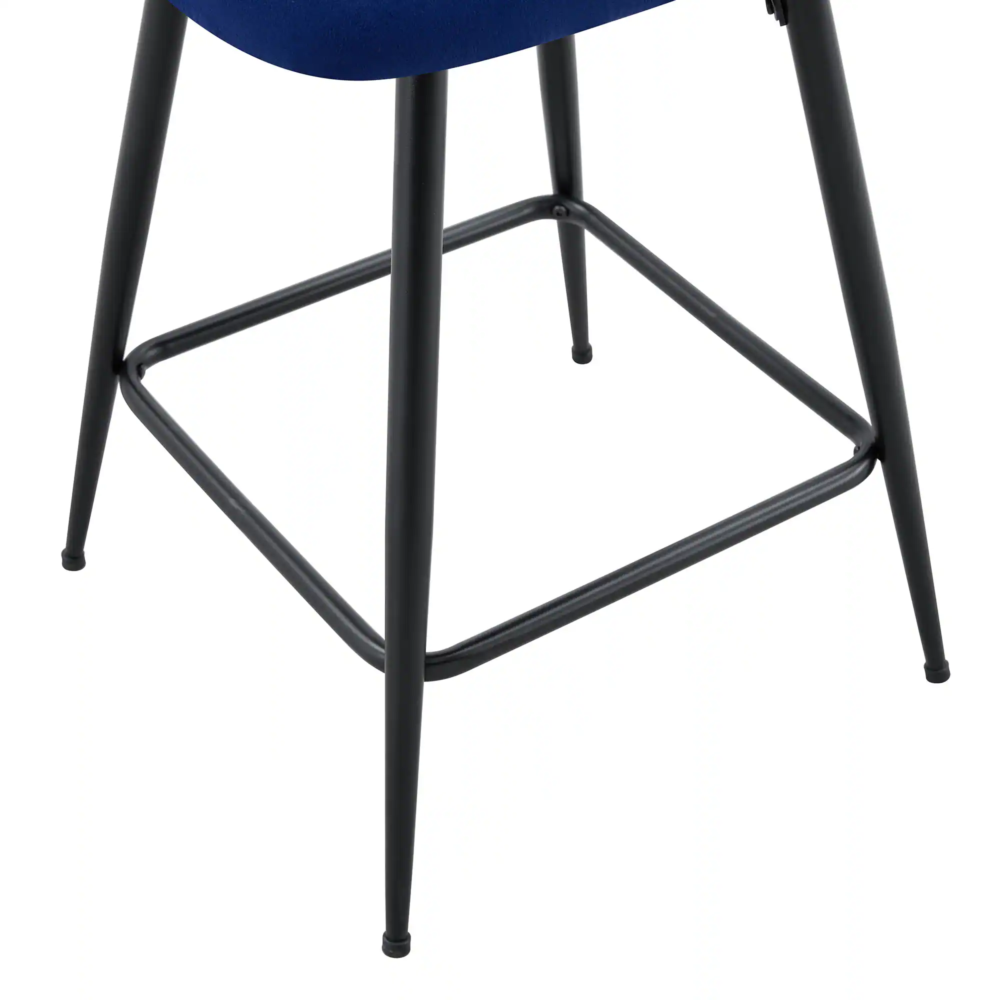 Alt View 10. Loheer - Loheer Counter Height Bar Stools Set of 2, Blue Velvet Bar Stools with Braided Back, Metal Frame, 3 ft - Black,Blue.