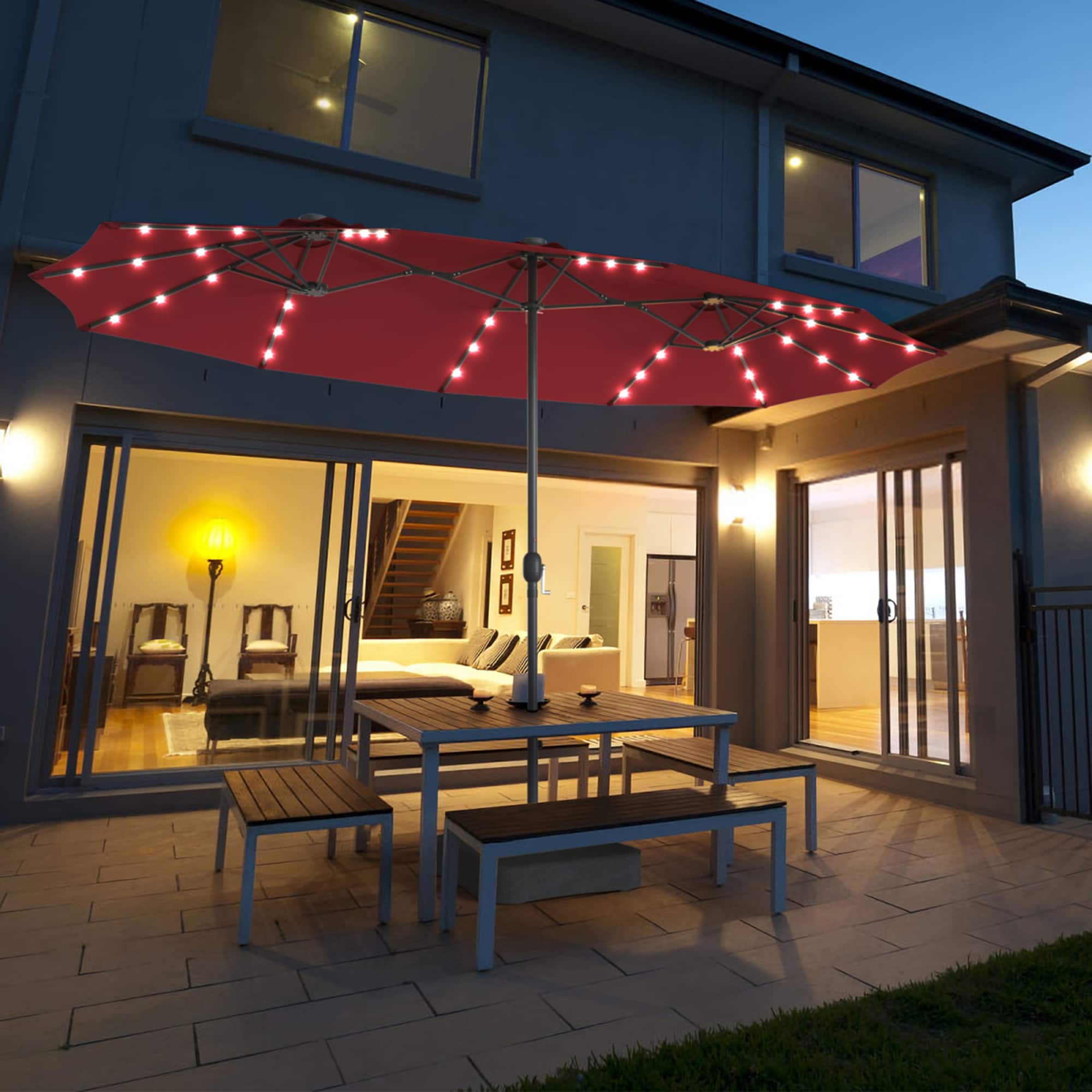 Gymax - 15Ft Solar LED Patio Outdoor Double-Sided Umbrella w/ 36 Lights Crank - Burgundy price history on PriceWatchPro