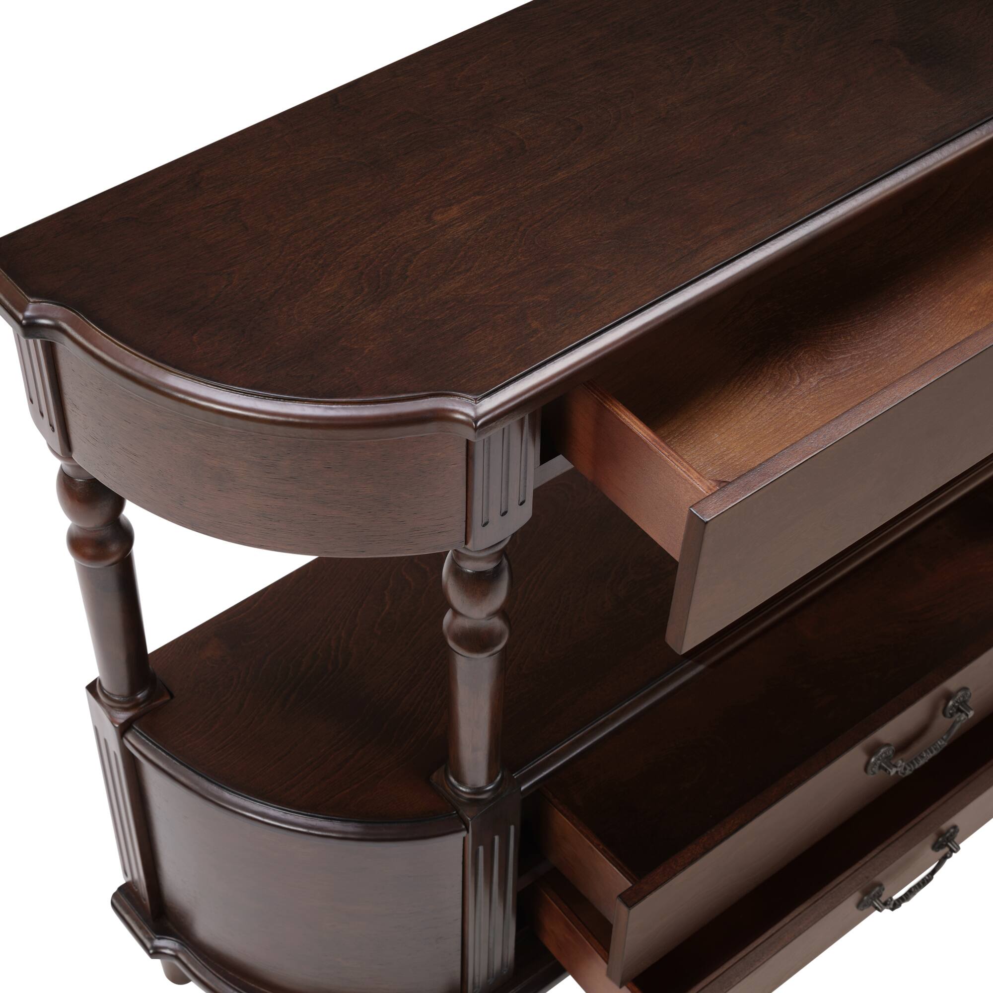 Alt View 8. GOODSILO - Retro Curved Wood Console Table with Drawers and Storage Shelf for Living Room and Hallway Entryway - Espresso.